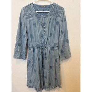 Anthropologie Holding Horses Chambray Embroidered Drawstring Mini Dress Blue M